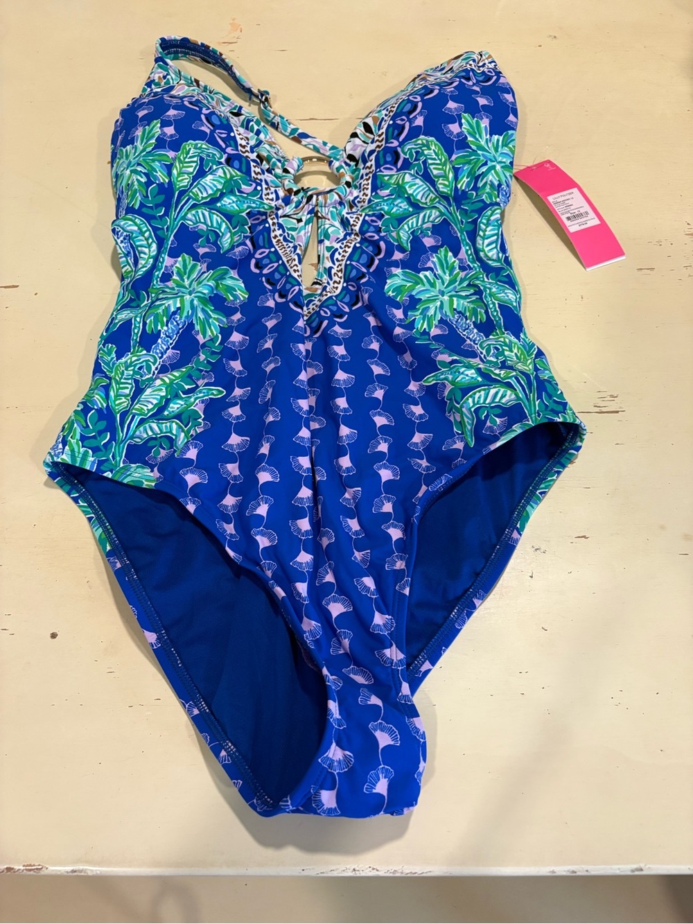 Lilly Pulitzer Blue Tropical Lace-Up One-Piece Swimsuit nwt 12